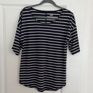 Lands' End Navy and White Striped Short Sleeve Tee